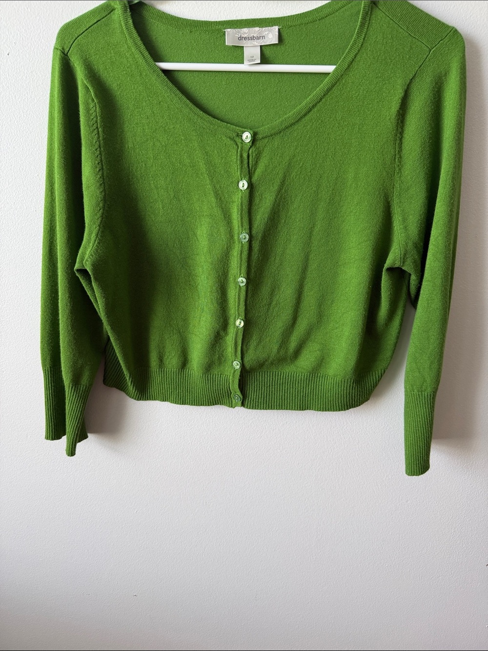 dressbarn Bright Green Cropped Button Cardigan Soze 12